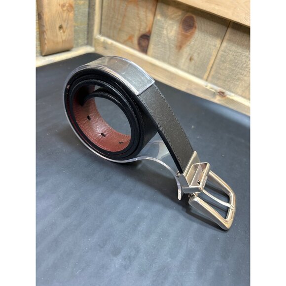 Mens Fossil Reversible Black/Brown Leather Belt With Silver Buckle - Picture 3 of 9